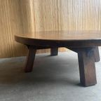 Vintage Massief Eiken Brutalist /Wabi-Sabi Ronde Salontafel thumbnail 9