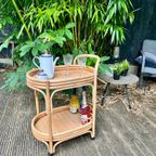 Vintage Bamboe-rotan Serveer Trolley thumbnail 5