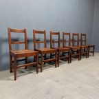 Set Van 6 Antieke Hollandse Eikenhouten Keukenstoelen thumbnail 8