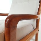 Vintage Deense Dyrlund Fauteuil Nieuw Gestoffeerd Crème Wol thumbnail 7