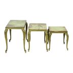 Set Van 3 Nesttafels Onyx Marmer Messing Hollywood Regency thumbnail 14