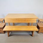 Vintage Eetkamer Set Schragentafel Bank Stoelen Krukken ´60 thumbnail 3