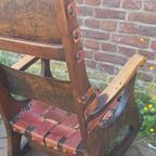 Vintage Brutalist Rocking Chair, Schommelstoel Met Tuigleer thumbnail 15