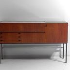Zeldzame Mid-century Roger De Winter Cocktail Bar In Teak Met Bijhorende Krukken, 1960 thumbnail 19