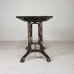 Industriele Tafel, Tuintafel Met Hardsteen Plaat Op Gietijzeren Frame, Jaren 30 thumbnail 12