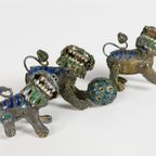 Foo (Fu) Dogs - Filigraan - Emaillen - Cloisonné - Miniatuur - Zilver - Verguld ~ 3 Stuks - Chine thumbnail 3