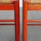 Leuke Set Van 3 Rode Vintage Houten Stoelen Uit De Jaren ’70 Met Een Gevlochten Rieten Zitting thumbnail 14
