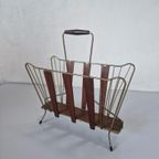 Mid Century Teak En Messing Magazine Rack Vintage thumbnail 5