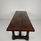 Massief Engelse Eikenhouten Eettafel – 20e Eeuw Met Prachtige Nerf En Patina thumbnail 18