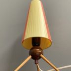 Table Lamp In Yellow And Red Ribbon, Wood Tripod Base 1950S thumbnail 5