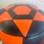 Vintage Ronde Poef Zwart Oranje Jaren 70 thumbnail 4