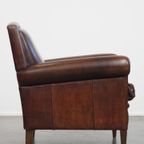 Mooie En In Goede Staat Verkerende Klassieke Donkerbruine Schapenleren Design Fauteuil/ Armchair thumbnail 3