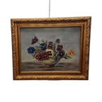Vintage Olieverf Schilderij Met Violen thumbnail 3