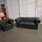 Chesterfield Brighton Antiek Groen – 1+2+3-Zits Bankset Met Salontafel thumbnail 11