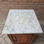 Antieke Wastafel Kast Nachtkastje Met Marmer Plaat Vintage thumbnail 5