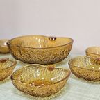 Vintage Schalenset Amberkleurig Glas Appelvorm (7 Delig) thumbnail 6