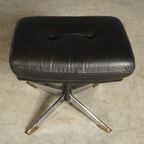 Vintage Lederen Draaifauteuil Met Hocker – Jaren 70 thumbnail 14