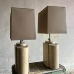 Architectural Table Lamps In Travertine And Brass Style Maison Jansen , 1970S thumbnail 6