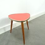 Rood Roze Bijzettafel Met Goudkleurige Rand, Vintage Plantentafel thumbnail 6