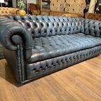 Gave Engelse Chesterfield 3 Zits Bank Jeans Blauw Buttonseat thumbnail 3