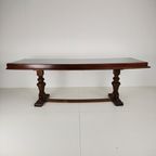 Massief Engelse Eikenhouten Eettafel – 20e Eeuw Met Prachtige Nerf En Patina thumbnail 6