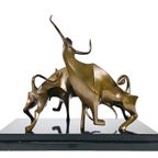 Bronzen Beeld “Fighting Bulls” Op Marmeren, John Mulvey 1978 thumbnail 2