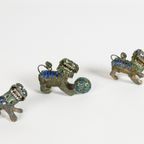 Foo (Fu) Dogs - Filigraan - Emaillen - Cloisonné - Miniatuur - Zilver - Verguld ~ 3 Stuks - Chine thumbnail 2