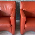 2X Leolux Dolcinea Fauteuil + Hocker | Roodbruin/Cognac Leer thumbnail 26