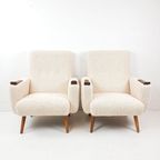 2 Vintage Fauteuils Nieuw Gestoffeerd Teddy Teak Hout thumbnail 5