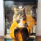 Groen-blauw Nachtkastje 'kat In Badjas' - Eclectisch thumbnail 4