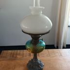 Antieke Petroleumlamp / Olielamp Met Lont Kap En Glas thumbnail 4