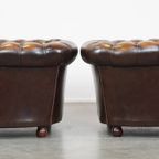 Set Van 2 In Goede Staat Verkerende En Luxe Klassieke Rundleren Engelse Chesterfield Fauteuils thumbnail 5