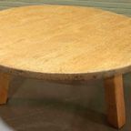 Vintage Brutalist Massief Eiken Salontafel, Rond thumbnail 11