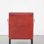 Unieke, Stijlvolle Rood Geverfde Armchair Gemaakt Van Schapenleer thumbnail 5