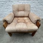Vintage Fauteuil Of Loungestoel - Hout Met Licht Leer thumbnail 6