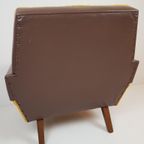 Vintage Gele Fauteuil Okergele Teddy Stof Bruin Skai thumbnail 9