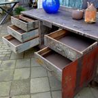Prachtige Grote Industriele Vintage Toonbank Werkbank thumbnail 20