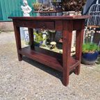 Donker Teakhouten Sidetable, Wandtafel, Console Afm. 120x40cm En 74cm Hoog thumbnail 3