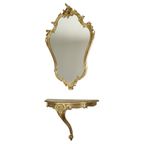 Vergulde Rococo Stijl Spiegel Met Console Acanthus Frankrijk thumbnail 11