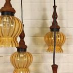 Vintage Grote Cascade Hanglamp Met 5 Glas En Hout Lampen thumbnail 11