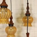 Vintage Grote Cascade Hanglamp Met 5 Glas En Hout Lampen thumbnail 14