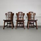 4 X Brutalist Oak Dining Chairs / 60's thumbnail 12