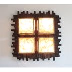 Large Tiki Style Wall Lamp In Wood And Fabric, 1970S. thumbnail 5