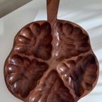 Vintage '70 Teak Schaal Eikenblad, Handgemaakt thumbnail 4
