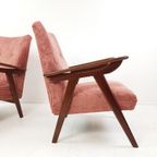 Vintage Fauteuils Teakhout | Roze Rib Stof Nieuw Setprijs thumbnail 5