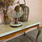 Vintage Beige Marmeren Salontafel Met Messing Poten thumbnail 7