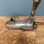 Antieke Art Nouveau Tafellamp Met Matglazen Kapje thumbnail 13