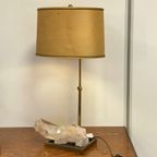 Bronzen Tafel Lamp Met Bergkristal Quartz - Frankrijk - Jaren 70 thumbnail 4