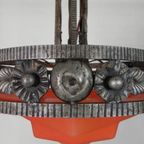 Art Deco Hanglamp Met Glazen Schaal En 3 Kelkjes, Jaren 30 thumbnail 19