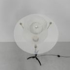 Staande Vintage Lamp Met Glazen Kap En Geperforeerd Stalen Kap thumbnail 10